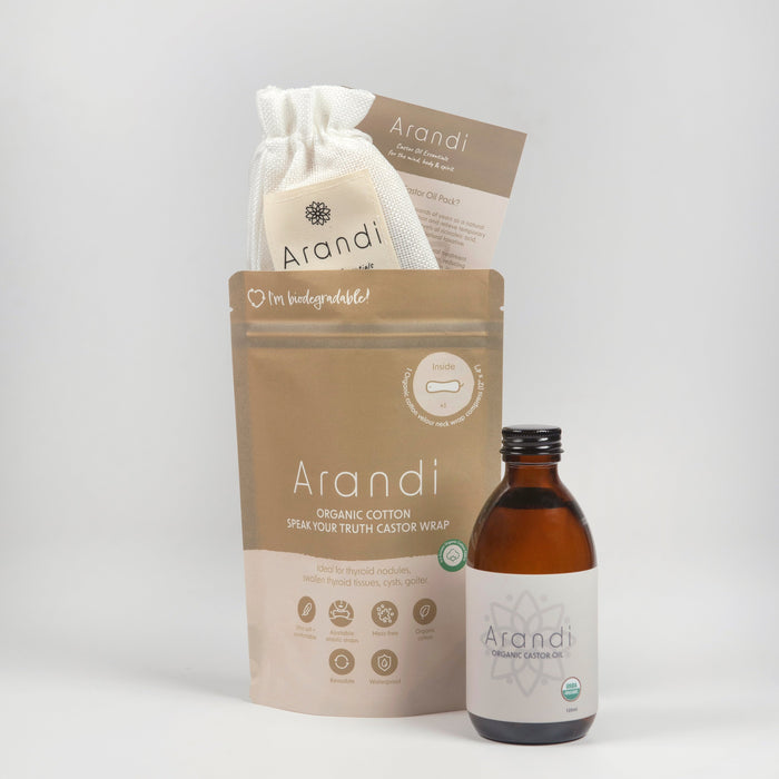 Arandi Thyroid Pack Bundle (Wrap + 250ml Organic Castor Oil)